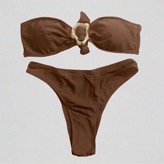 Daznico Women's Bandeau Bikini Set, Strapless O-Ring Top with High Cut Bottoms,M