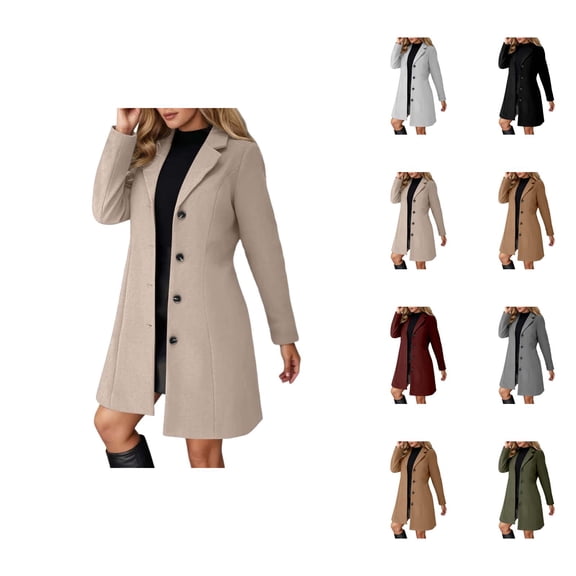 Plus Size Long Trench Coat With Notched Lapel Slim Fit Winter Blend Overcoat For Fashionable Ladies
