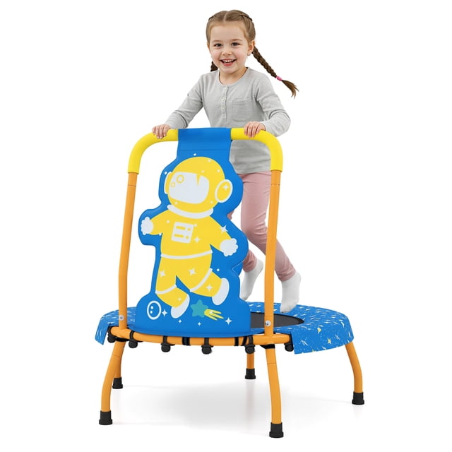 Gymax Mini Trampoline avec Poignée Rembourrée en Mousse et Housse de Sécurité Rembourrée pour Enfants de 3+ Ans Bleu