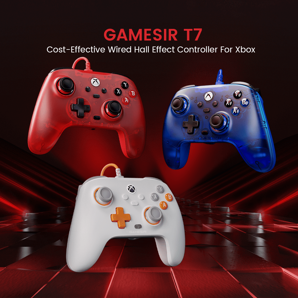 GameSir T7 Wired Controller with Anti-drift Sticks, Magnetic Sensors for Xbox Series X|S, Xbox One & PC - Ruby Red