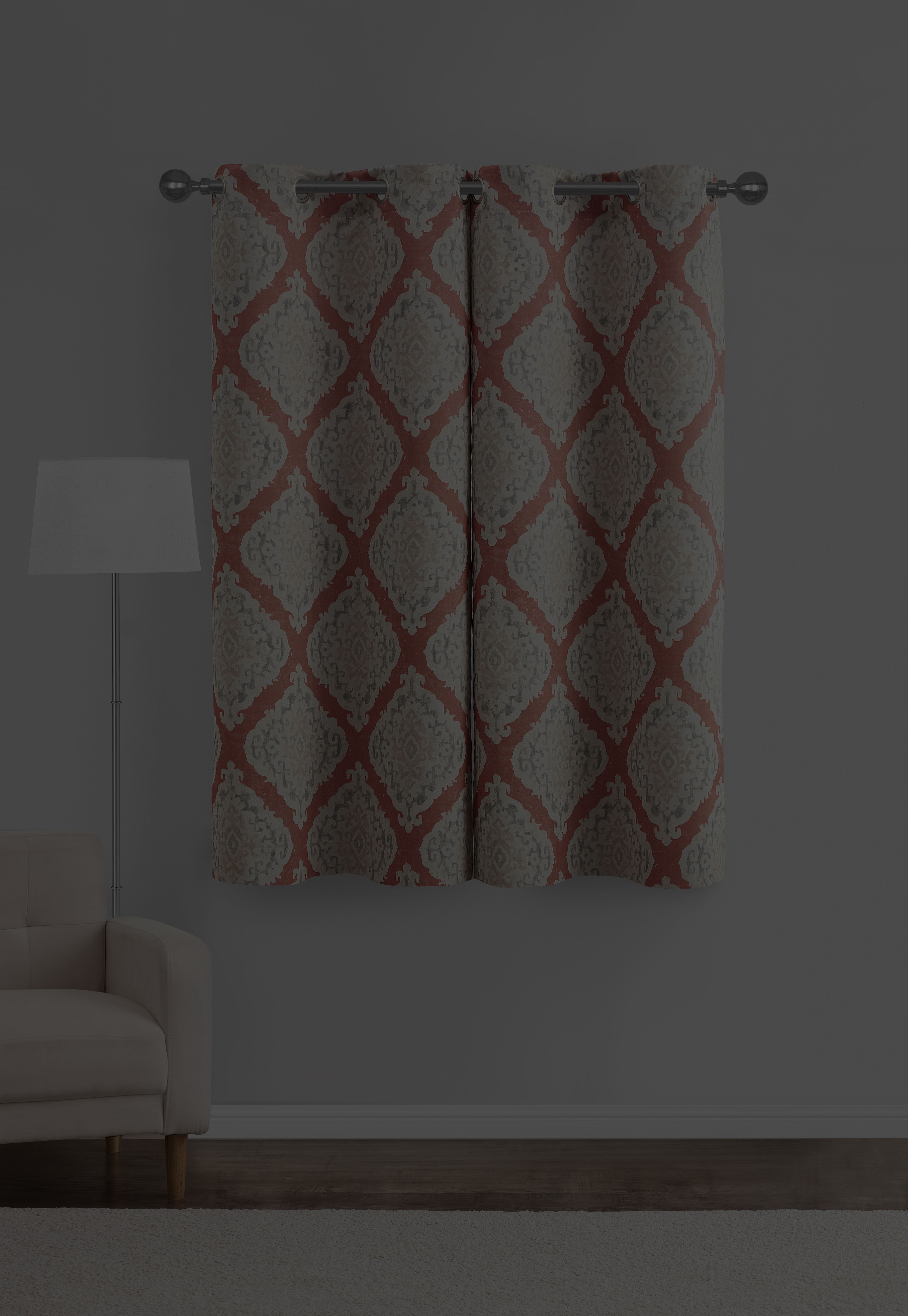 Mainstays Room Darkening Grommet Curtain Panel Pair, Set of 2, Ikat Terracotta, 30"W x 63"L