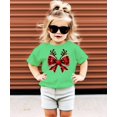thumbnail image 3 of Red and Black Check Christmas Bow Shirt for Women Teens and Kids Reindeer Antlers Tee Vintage Green Shirt Youth Large, 3 of 4