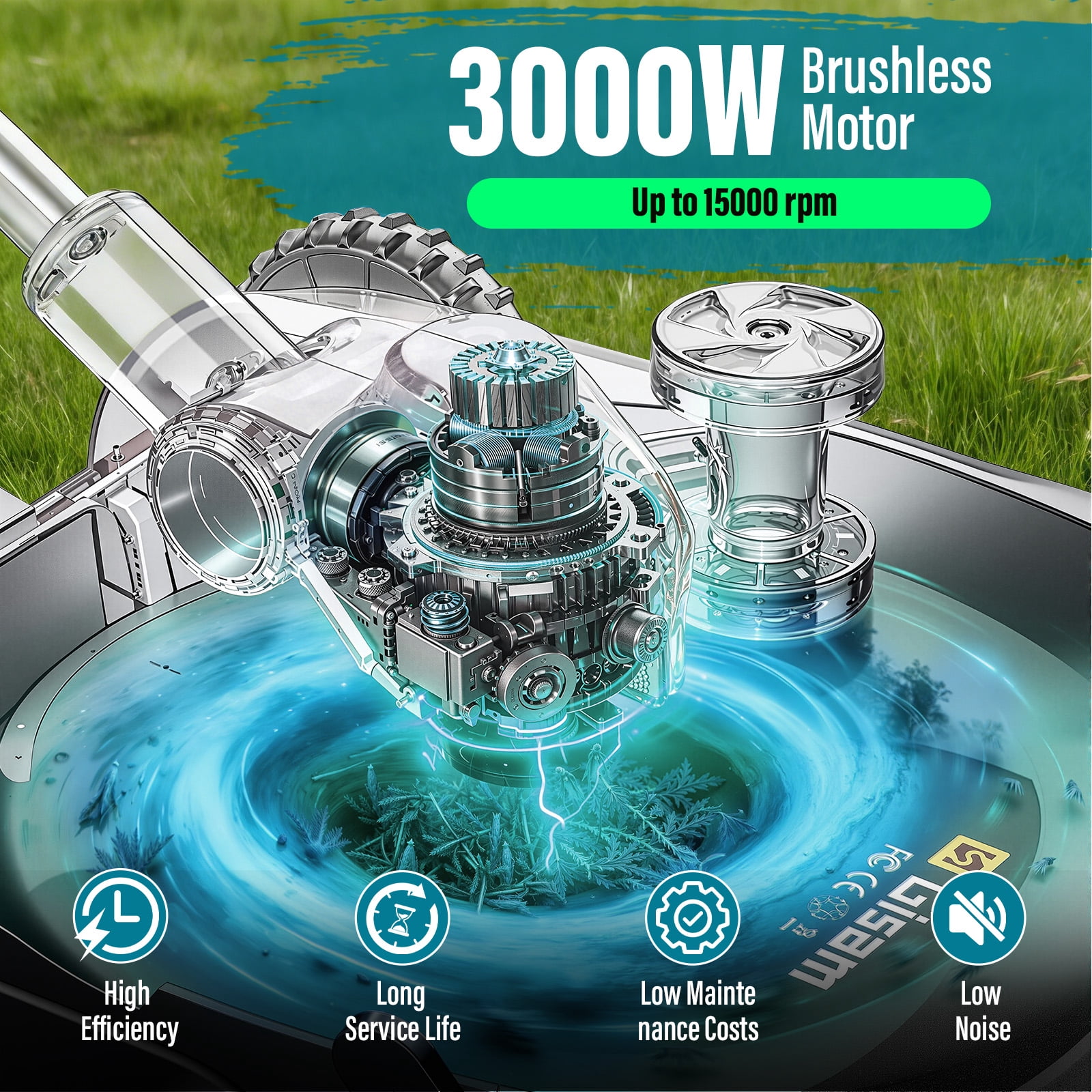 3-in-1 Cordless Lawn Mower, 3000W Brushless String Trimmer &  Wheeled Edger Combo Kit,  3 Blades & String for Lawn Weeds Shrubs, Adjustable Height & Angle Electric Weed Wacker Garden Tools