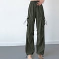 thumbnail image 3 of MELDVDIB Womens Cargo Travel Pants Baggy Drawstring Waist Wide Leg Pants Fashion Casual Solid Color Light Weight Lounge Trousers with Pocket Army Green M, 3 of 3
