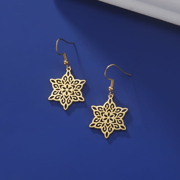 EUEAVAN Gold Six Pointed Star Flower Earrings Stainless Steel Jewelry