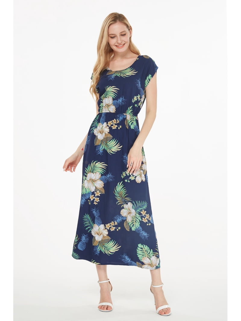 Women's Hawaiian Luau Cap Sleeve Maxi Simple Dress in Pineapple Garden - Walmart.com Women's Hawaiian Luau Cap Sleeve Maxi Simple Dress in Pineapple Garden - Walmart.com