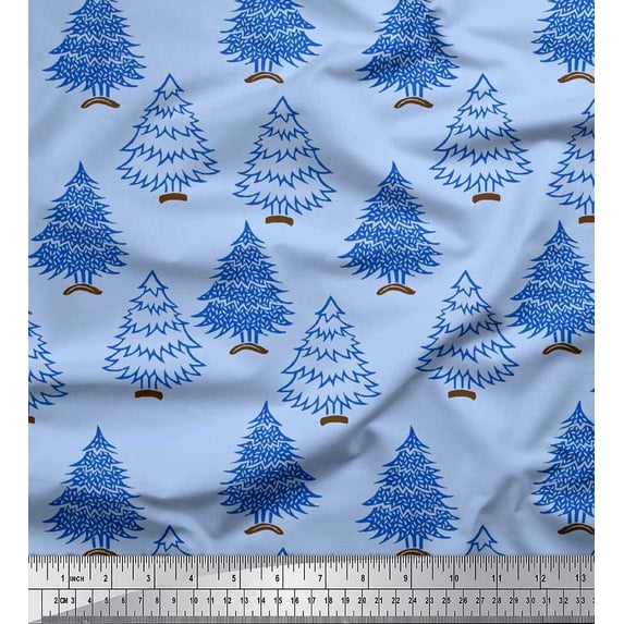 Soimoi Crepe Silk Fabric Christmas Tree Block Fabric Prints by Yard 42 Inch Wide