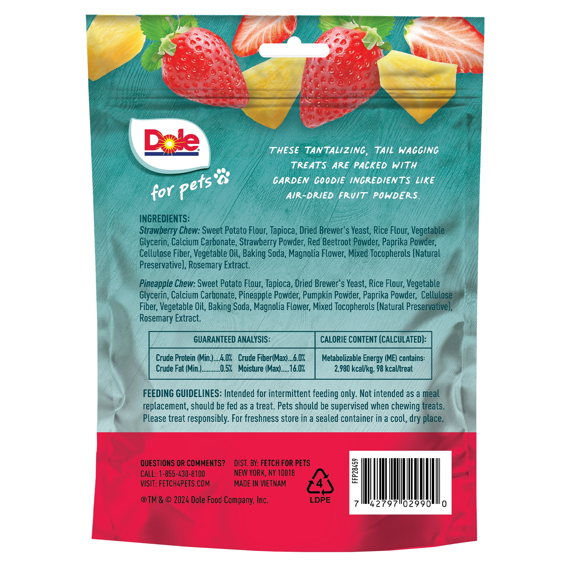 (2 pack) Dole Dog Chew Treats, Strawberry & Pineapple Flavors, No Wheat, Corn or Soy, 7oz