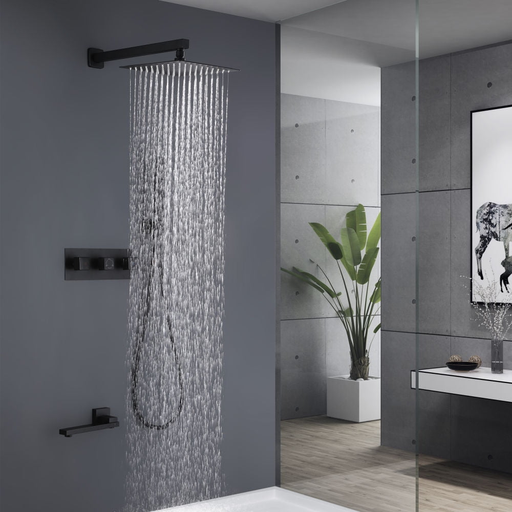 Kepooman 3 Function Rain Mixer Shower System, Temperature Control Complete Shower System with Rough-in Valve for Bathroom