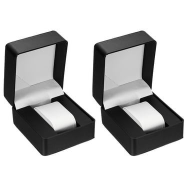2pack Single Watch Case, PU Leather Watch Travel Storage Box with Removable Cushion, Black, Rounded Corner