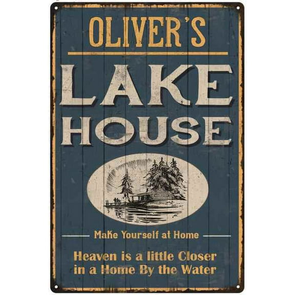 OLIVER'S Lake House Blue Cabin Home Decor 8 x 12 High Gloss Metal 208120038248