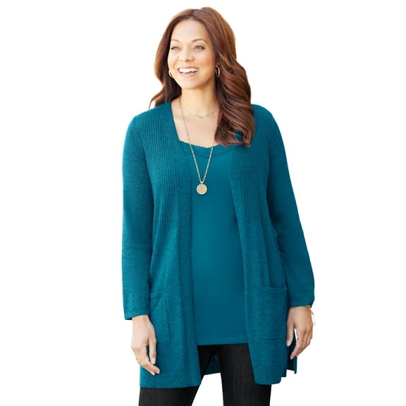 Catherines Women's Plus Size Petite Marled Sweater Cardigan