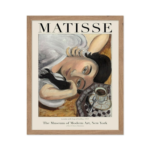 Poster Master Vintage Henri Matisse Poster - Retro Laurette with a Cup of Coffee Painting Print - Expressionism Art - Gift for Her, Woman - Decor for Home, Office, Bedroom, 8x10 Beige Framed