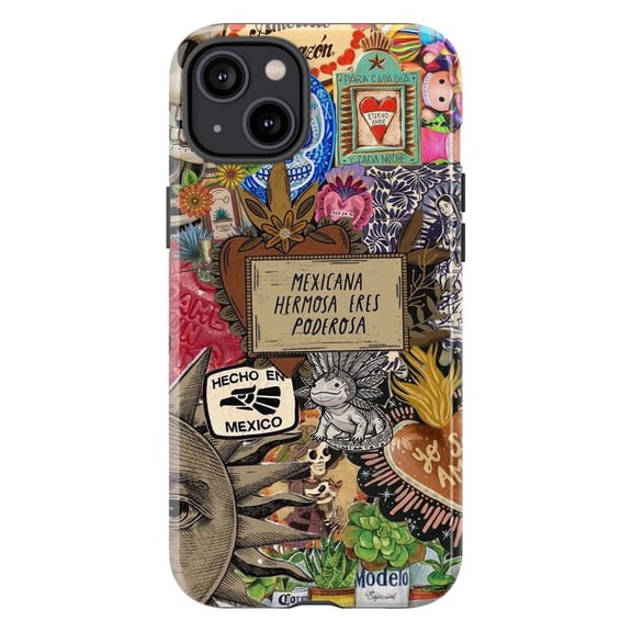 Mexican Folk Art Phone Case, Vibrant Sacred Heart Collage Design for iPhone 17 16 15 14 13 12 11 Pro Plus Mini