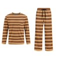 thumbnail image 6 of Mens Striped Pajama Set Long Sleeve Crew Neck Top With Chest Pocket Drawstring Elastic Waist Button Fly Long Pants Casual Home Loungewear, 6 of 8