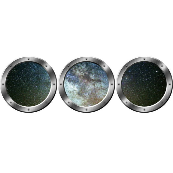VWAQ Galaxy Porthole, 3D Space Window Wall Stickers, Space Ship Window View Decals -SPW29 (Silver, 20" Diameter)