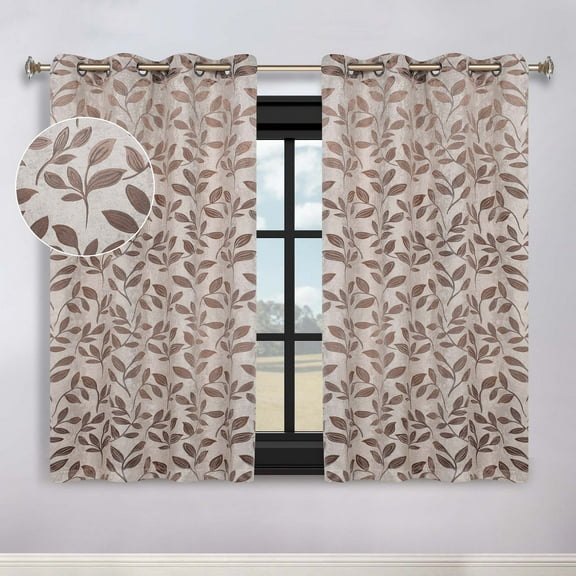 Superior Blackout Leaves Light Filtering Grommet Curtain Panel Set, 52"x63", Espresso