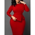 thumbnail image 2 of Yartina Womens Long Sleeve Bodycon Formal Party Cocktail Pencil Midi Dress Red M, 2 of 7