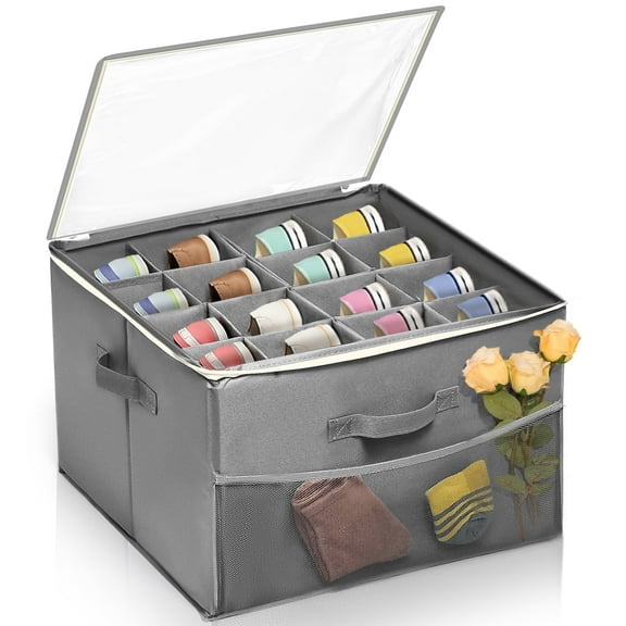1 Pack Oxford Shoe Storage Box Shoes Closet Organizer with Adjustable Dividers, Fits 8-16 Pairs, Gray