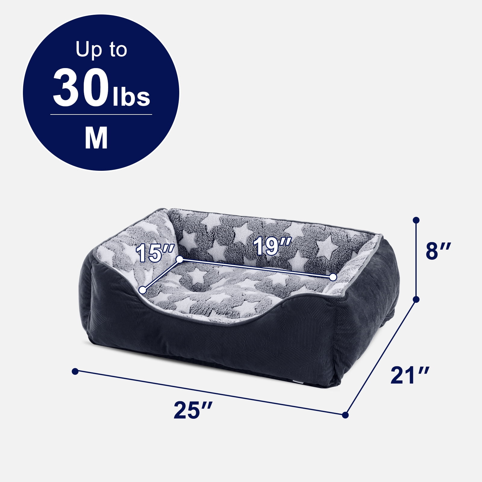 Washable Dog Beds for Small to Medium Dogs, Rectangle Pet Beds with Anti Slip Bottom, Cat Beds for Indoor Cats, Gray, 25"×21"×8"