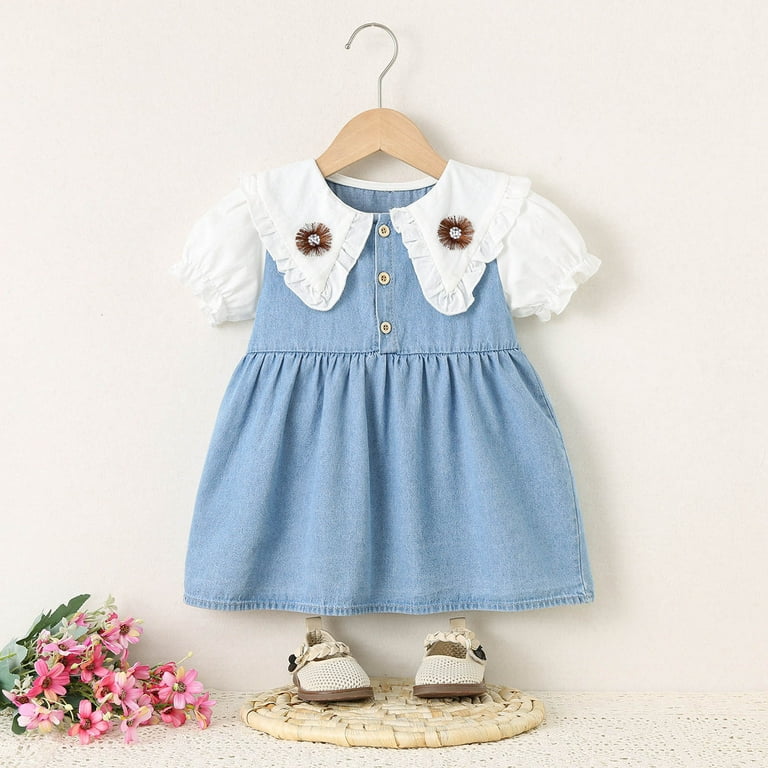 newborn denim dress Shea Baby Girls Ruffle Short Sleeve Blue 3/6 Who doesn’t LOVE denim Pinafore Dress Newborn Denim Dress