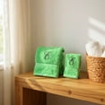 thumbnail image 2 of Personalized Embroidered Terry Cotton Ring Spun Bath Towel, Hand Towel And Washcloth Set - Lime Green Towel Set, Black Fancy Script Initial E, 2 of 7