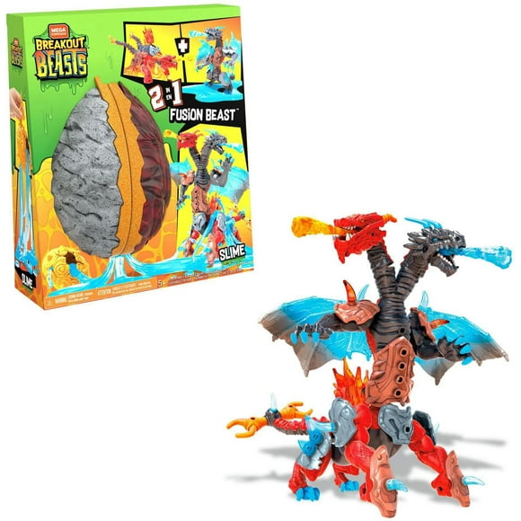 Mega Construx Breakout Beasts 2-in-1 Fusion Beast Construction Set with 2 Buildable Figures and Slime