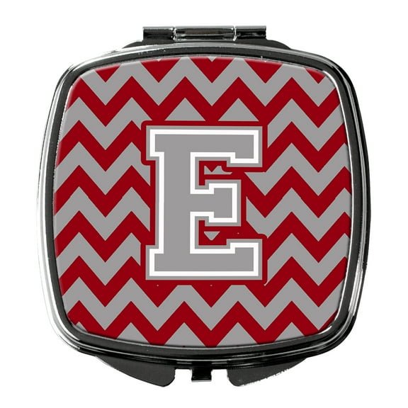 Letter E Chevron Crimson and Grey Compact Mirror