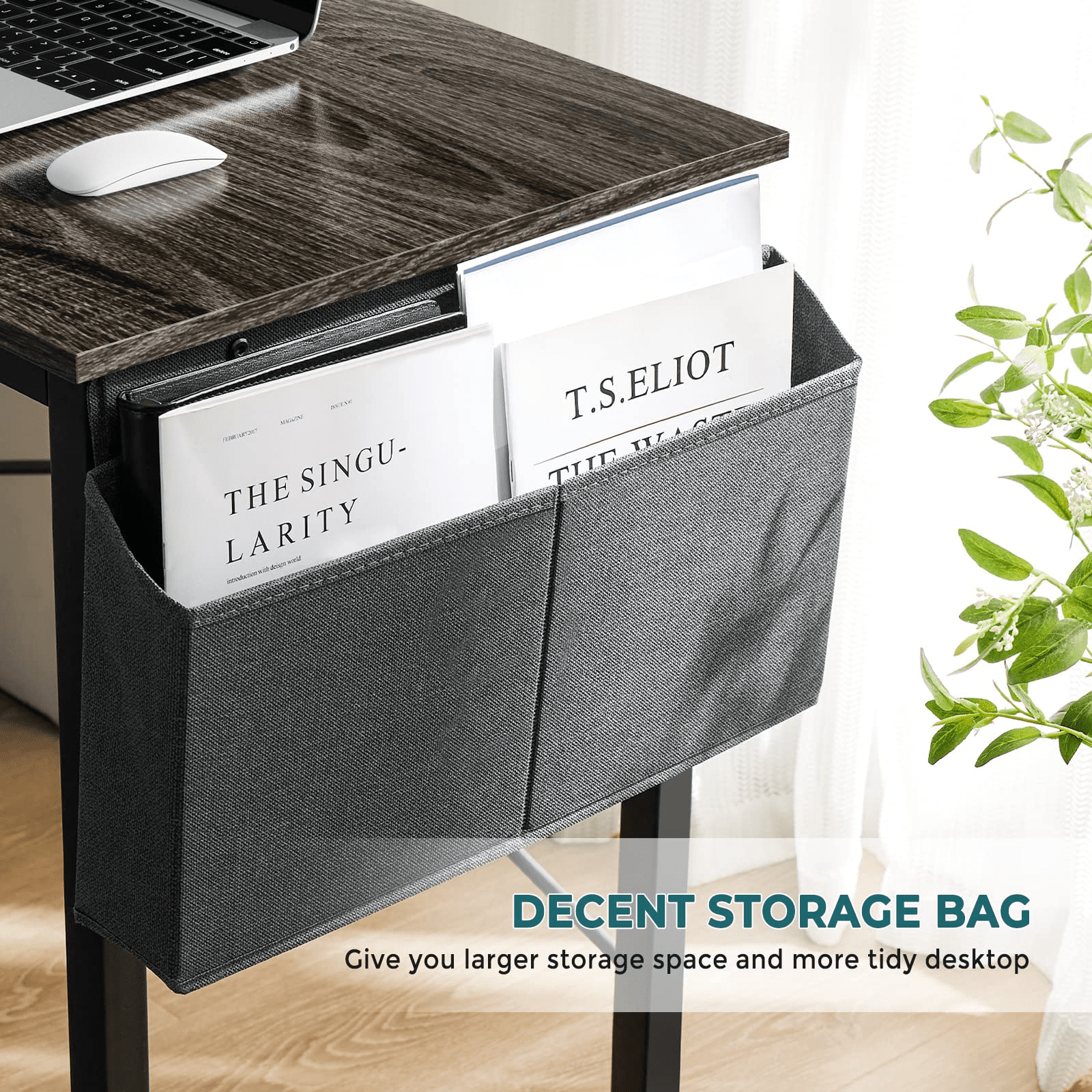 L Shaped Desk with Side Storage Bag and CPU Stand Shelf for Home Office Computer, 49 Inch, Grey Wood