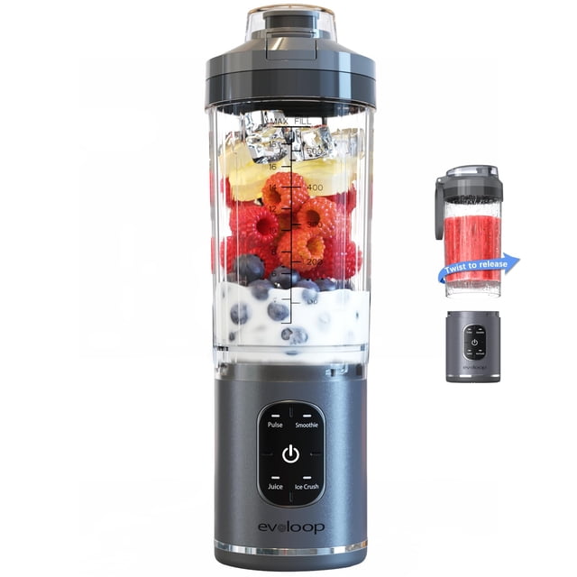 Personal Blender, Portable Blender for-Smoothies and Shakes, Ice crush, Juice, Pulse, 4 Programs, Cordless, USB-C Rechargeable, 18 oz removable Vesse