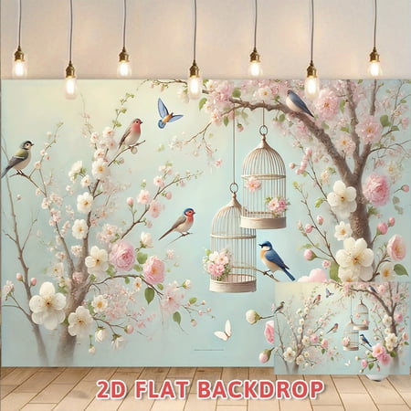 Spring Flower Bird Backdrop, Ideal for Indoor Decoration, Photography Settings, Party Scene Layout, Wedding Event Ambiance Creation, Commercial Window Display