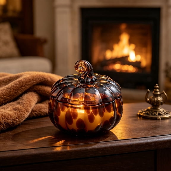 5.12 Inch Glass Pumpkin Jar Candle, Pumpkin Shaped Candle Fall Candles, Autumn Decorative Pumpkins for Fall, Halloween Candle for Home Thanksgiving Pumpkin Decor & Fall Candles and Lanterns