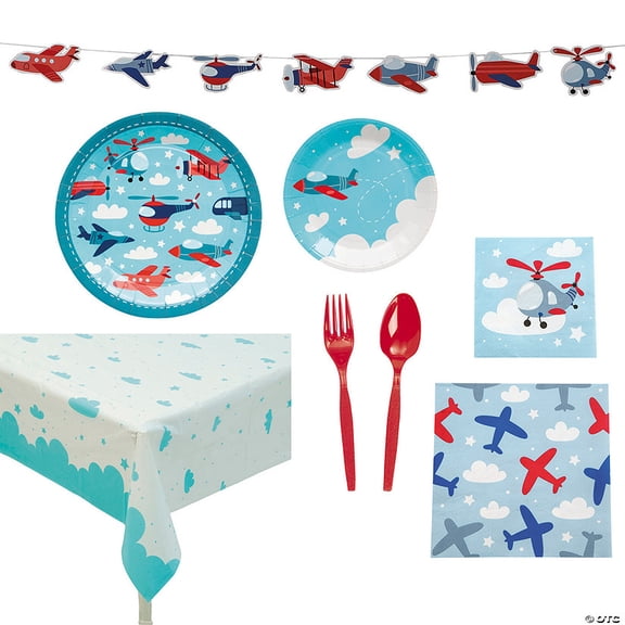 164 Pieces Airplane Party Disposable Tableware Kit for 24 Guests