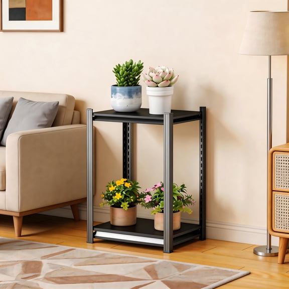 16"x16"x22" 2-Tier Black Steel Storage Shelf, 1000LBS Heavy-Duty Adjustable Metal Shelving Unit as Printer Stand Nightstand Side Table Coffee Table for Home Office Small Space