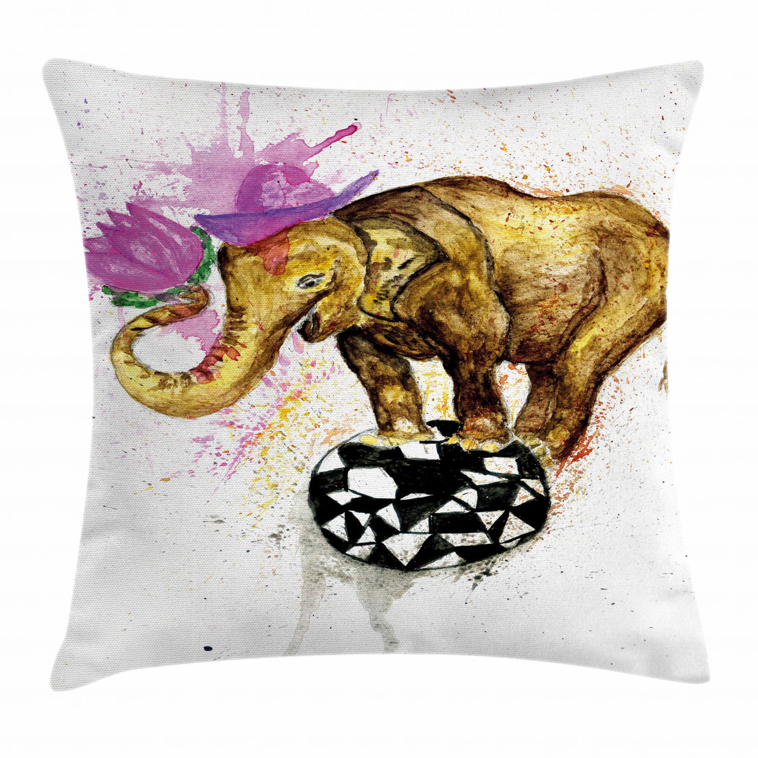 18x18 CJ Merch Elephant Watercolor Throw Pillow Multicolor 