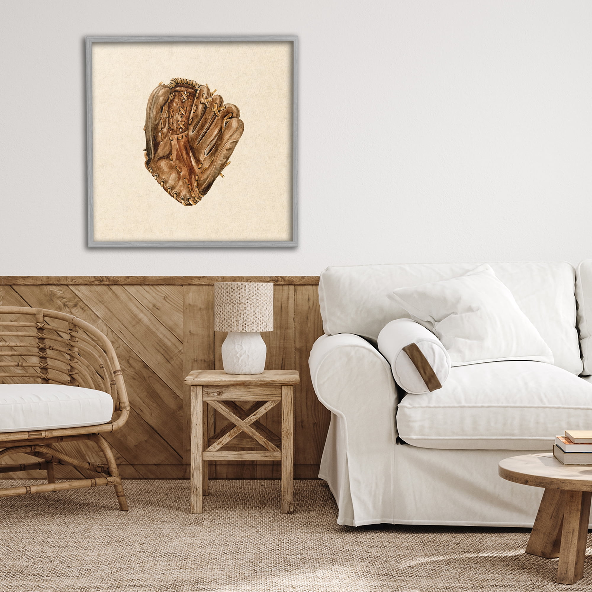 Stupell Industries All Star Baseball Glove Gray Framed Giclee Art, design by Bethany Sandoval