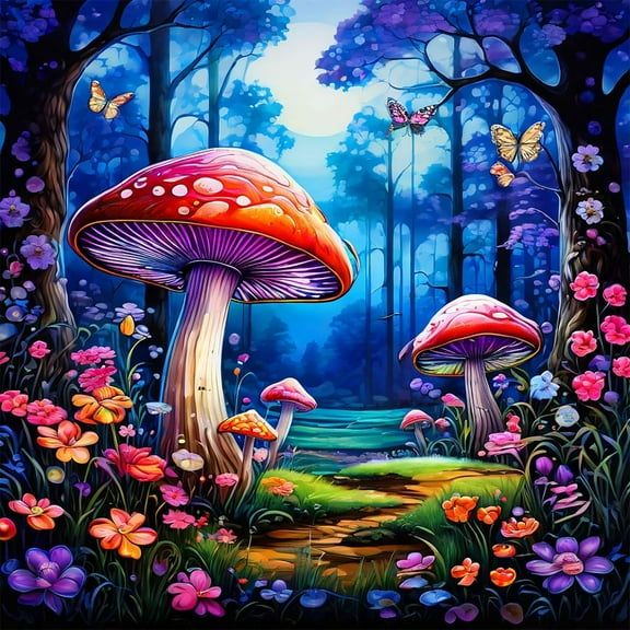 DIY 5D Diamond Painting Kit (for Adults) Diamond Painting "Mushroom, Forest" - Full Diamond Crystal Rhinestone Embroidery Craft Kit, Can be Used as Gift, Wall Decoration