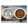 thumbnail image 1 of New York Pet Mat for Food and Water, Manhattan Bridge and the New York Skyline at Sunset East River Highrise Buildings, Non-Slip Rubber Mat for Dogs and Cats, 18" X 12", by Ambesonne, 1 of 2
