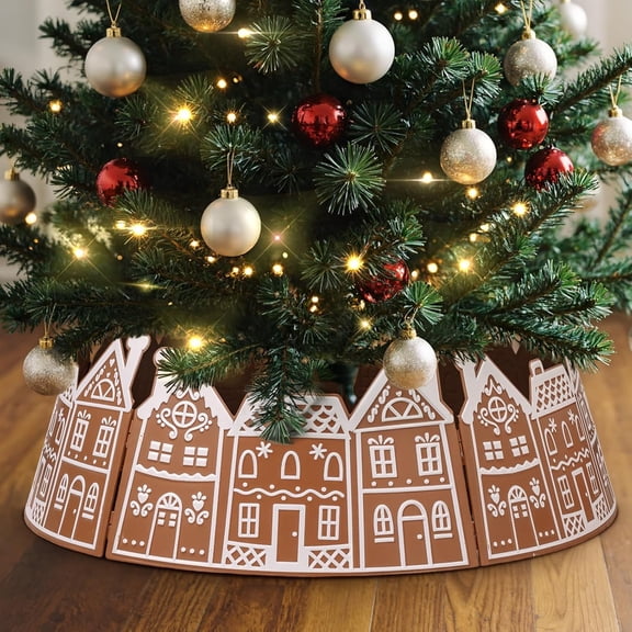 Gingerbread House Christmas Tree Collar 28 inch, Ginger Bread House Plastic Christmas Tree Ring Collar for Xmas Real Artificial Trees Indoor