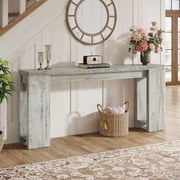 Finmind 71 Long Console Table, Narrow Distressed White Entryway Table Wood Sofa Table
