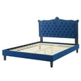 thumbnail image 6 of Platform Bed Frame, Nailhead, Queen Size, Blue Navy, Velvet, Modern Contemporary, Bedroom Master Guest Suite Room, 6 of 10