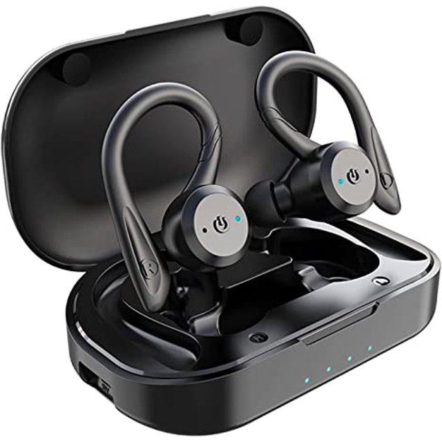 APEKX Auriculares Bluetooth con estuche de carga IPX7 Auriculares estéreo a prueba de agua Micrófono incorporado Auriculares intrauditivos Deep Bass Sport Running Negro oso de fresa Electrónica