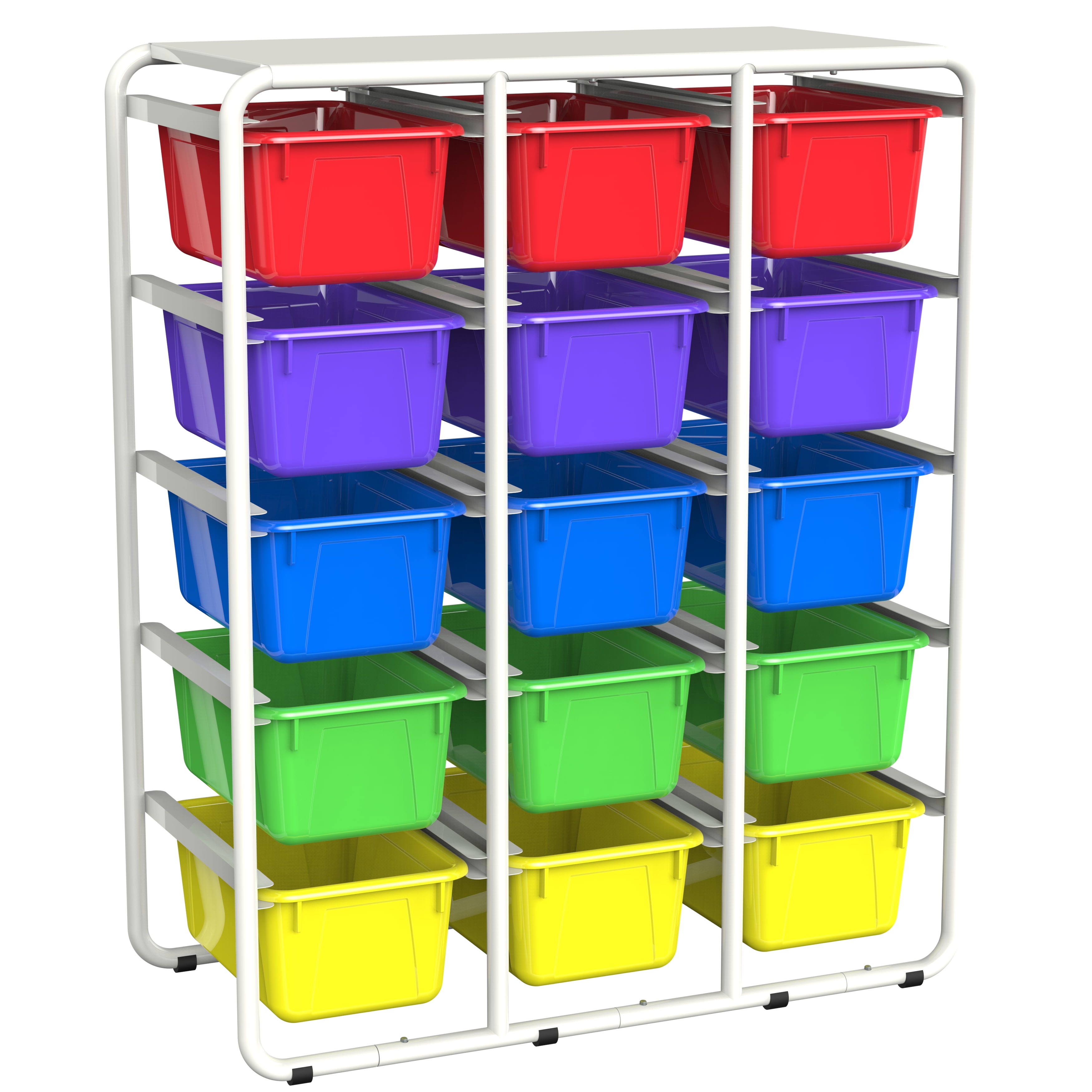 Storex Storage Rack with 15 Cubby Bins, Assorted Colors