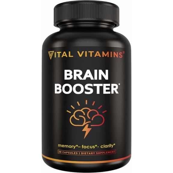 Vital Vitamins Brain Supplements for Memory & Focus - Nootropics Brain Support for Clarity, & Energy - with Ginkgo Biloba, Rhodiola Extract - 30 Capsules