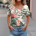 thumbnail image 1 of Fiudx Ofertas Flash Del Día Top Informal de Primavera y Verano de Manga Corta con Cuello En V para Mujer, 1 of 5