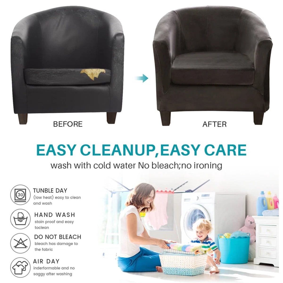 Eurhowing Stretchable Tub Chair Slipcover, 2-Piece Velvet Soft Armchair Cover with Cushion Cover, Elastic Fit Club Chair Sofa Couch Slipcover, 1-Pack, Grey