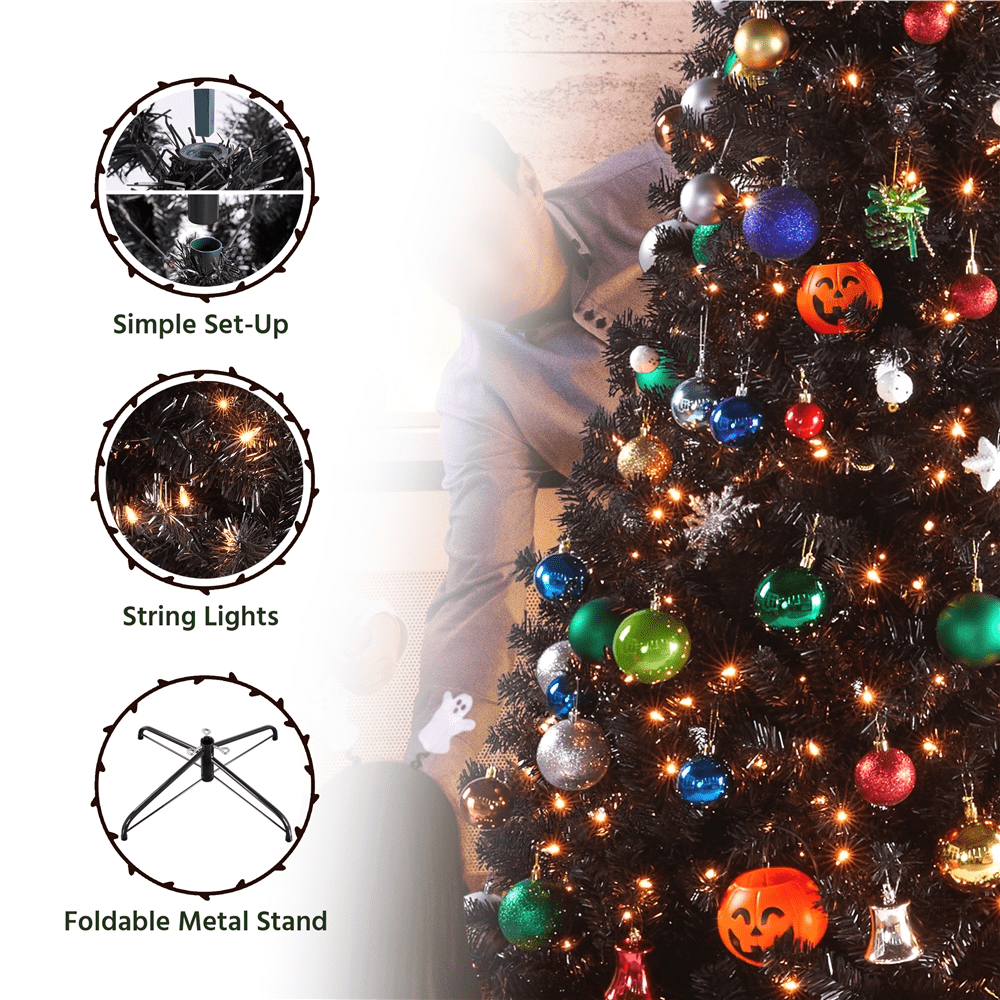 Alden Design 4.5Pre-lit Spruce Artificial Christmas Tree with 150 Incandescent Warm White Lights Holiday Decorative, Black