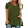 thumbnail image 1 of Women Summer Short Sleeve V-Neck T-Shirt Casual Solid Color Oversized Loose Tops, 1 of 4