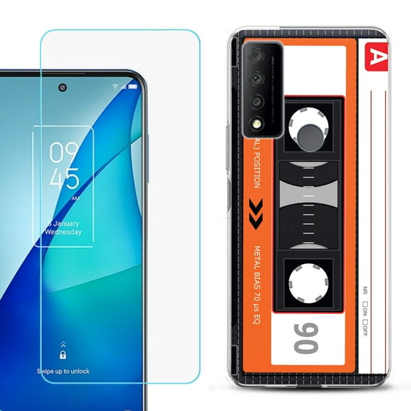 Slim-Fit Gel TPU Phone Case for TCL 4X 5G, with Tempered Glass Screen Protector, by OneToughShield ® - Cassette Orange