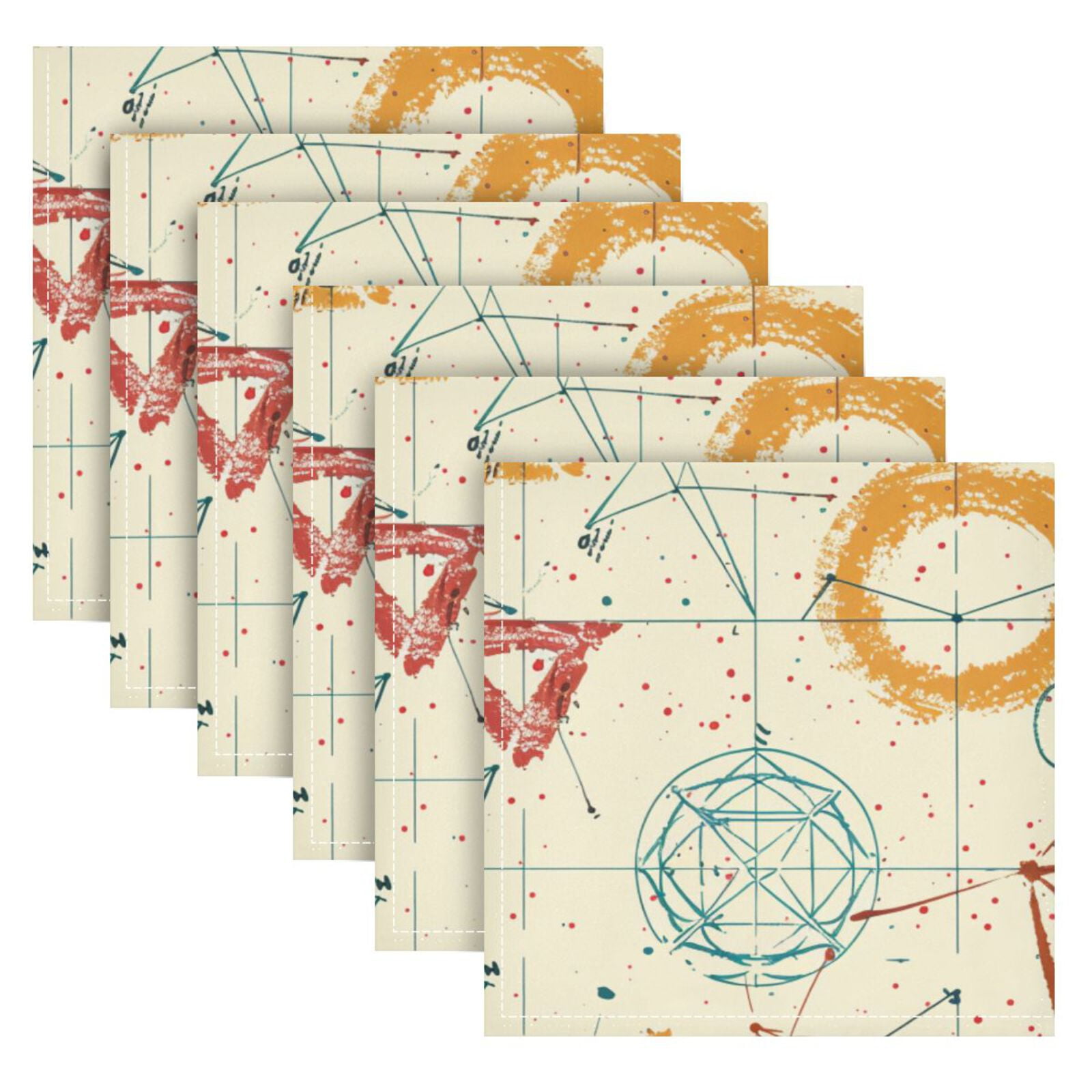 JSTEL Math Graphics Cloth Napkins Set of 6, 20x20 Inch Washable and Reusable Napkin for Decoupage Dinner Party Everyday Use